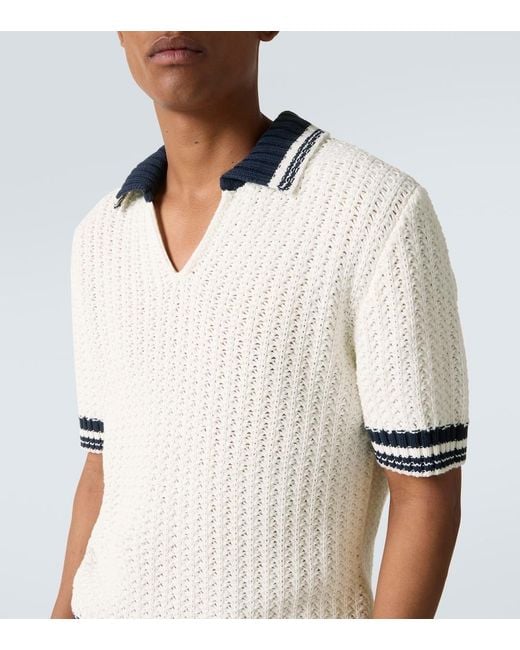 Orlebar Brown White Swift Crochet Striped Cotton Polo Shirt for men
