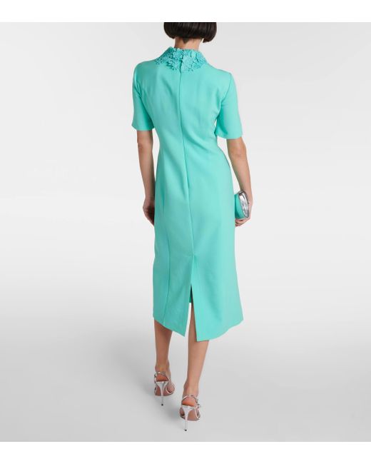 Oscar de la Renta Green Lace-trimmed Wool-blend Midi Dress