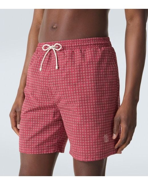 Brunello Cucinelli Red Printed Swim Trunks for men