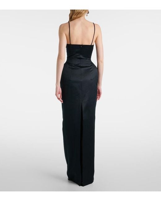 Magda Butrym Black Crochet-Trimmed Satin Bustier Gown