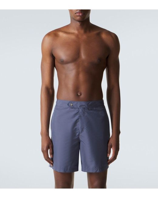 Brunello Cucinelli Blue Logo Swim Trunks for men