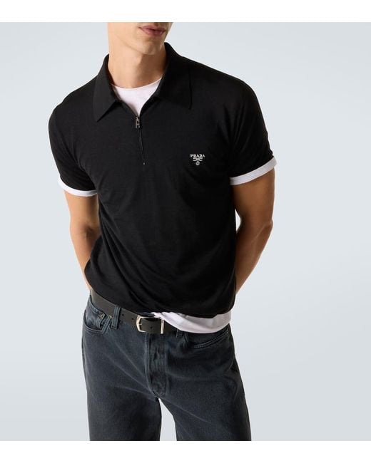 Prada Virgin Wool Polo Shirt in Black for Men | Lyst