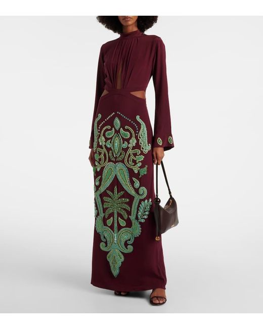 Johanna Ortiz Red Aurora Magica Beaded Silk Gown