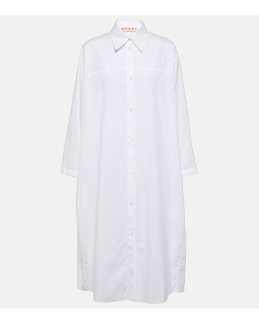Marni White Cotton Poplin Shirt Dress