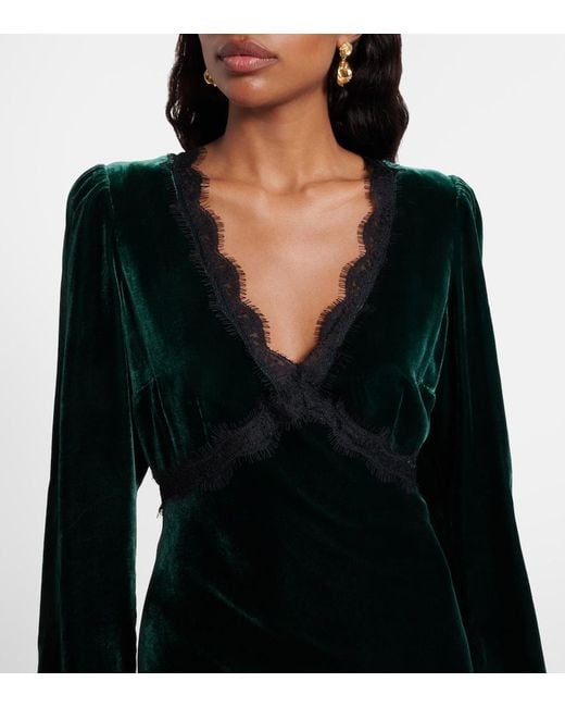 Rixo Black Macie Lace-Trimmed Velvet Minidress
