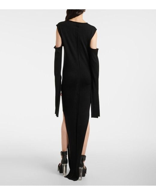 Rick Owens Black Caped Wool Maxi Dress