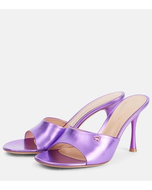 Gianvito Rossi Purple Logo Metallic Leather Mules