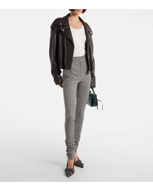 Acne Gray Checked Wool-Blend Slim Pants