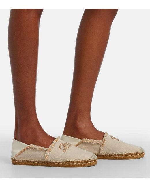 Jimmy Choo Natural Avi Embroidered Canvas Espadrilles