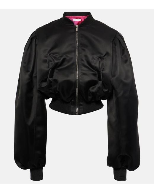 Nina Ricci Black Bow-Detail Duchesse Satin Bomber Jacket