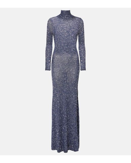 Balenciaga Blue Sequin Rollneck Maxi Dress