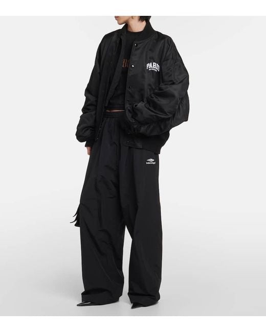 Balenciaga Black Paris Satin Varsity Jacket