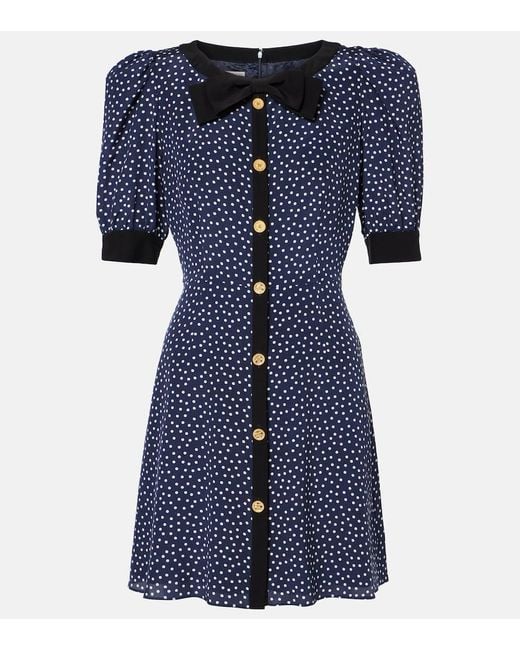 Alessandra Rich Blue Polka-Dot Printed Silk Minidress