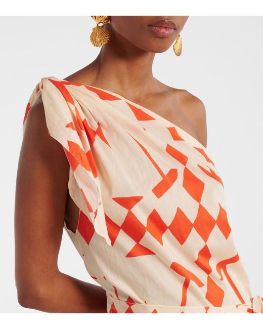 Johanna Ortiz Orange Printed Cotton Poplin Midi Dress