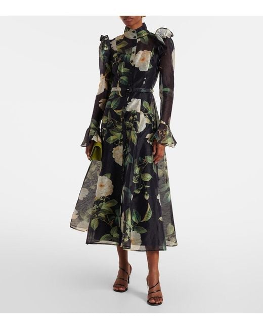 LEO LIN Black Katrina Floral Linen-Blend Midi Dress