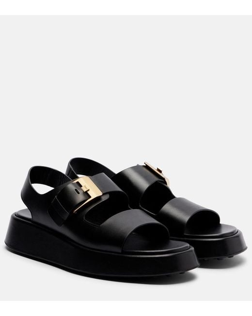 Tod's Black Leather Platform Sandals