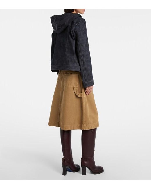Moncler Natural Belted Denim Midi Skirt