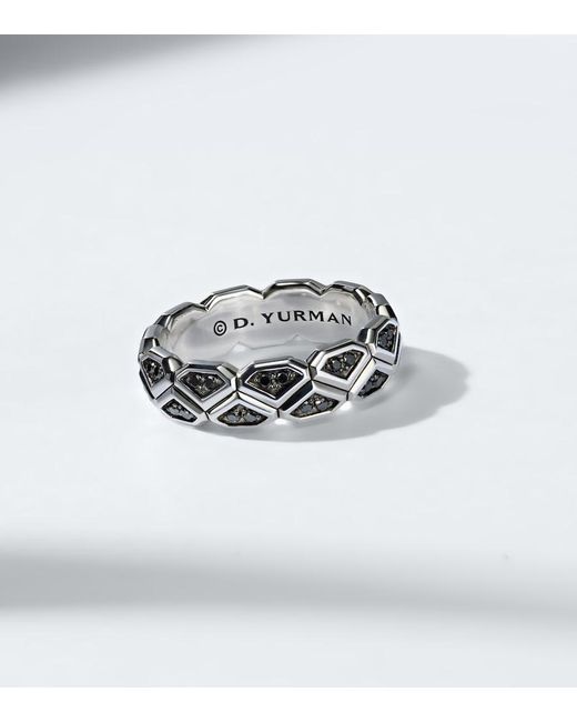 David Yurman White Hex Sterling Ring With Diamonds for men