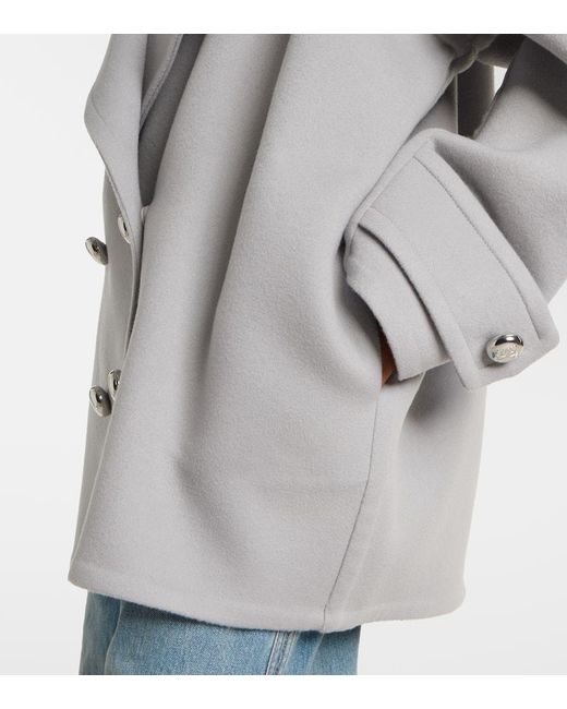 Loewe Gray Pebble Double-Breasted Wool Peacoat