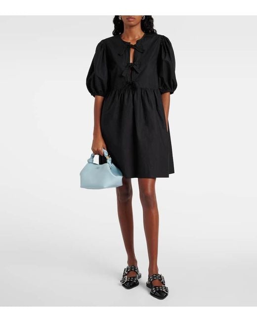 Ganni Blue Tote Bou Small Aus Leder