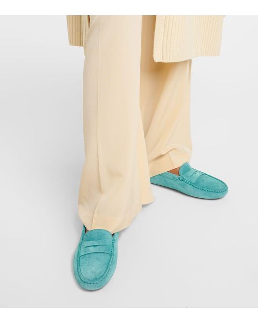 Tod's Blue Gommino Suede Moccasins