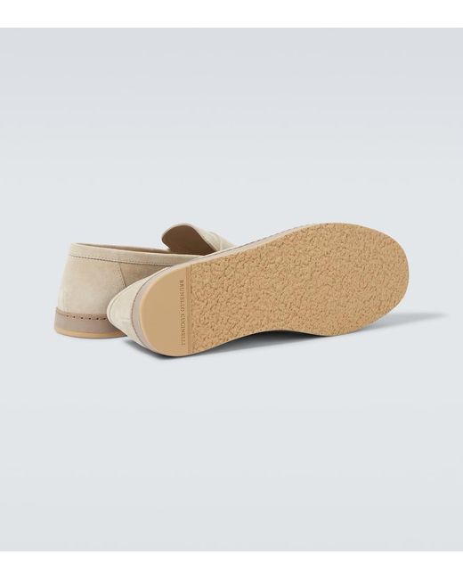 Brunello Cucinelli White Suede Penny Loafers for men