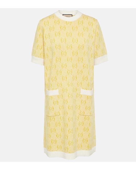 Gucci Yellow Minikleid Aus Wolle Mit Jacquard-muster