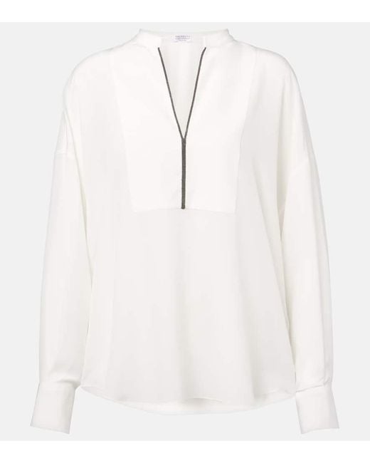 Blouse Monili En Soie Brunello Cucinelli en coloris White
