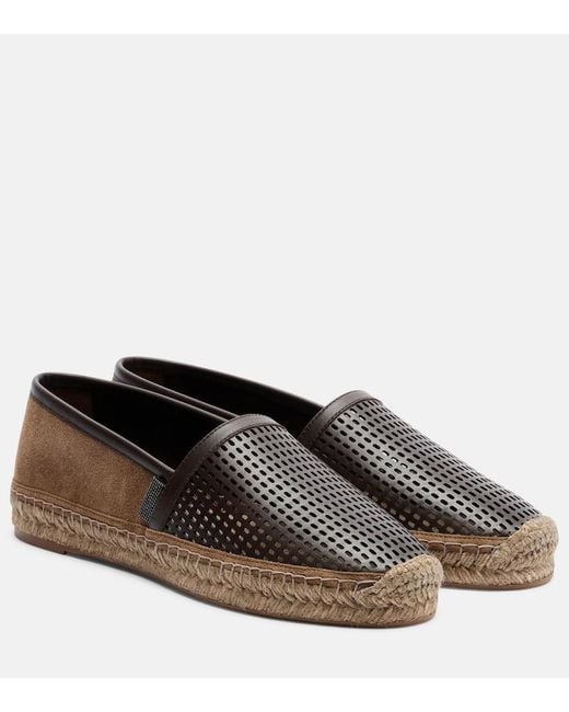 Brunello Cucinelli Brown Monili Leather And Suede Espadrilles