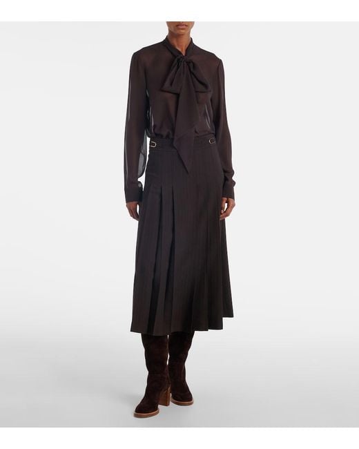 Gabriela Hearst Brown Shildon Tie-Neck Silk Blouse