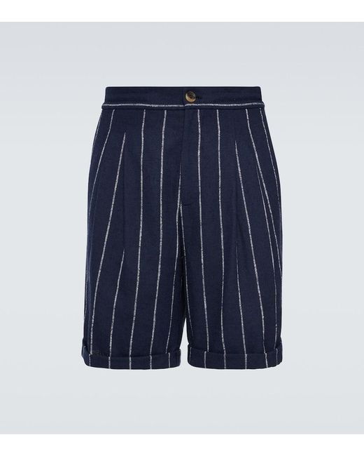 Shorts gessati in misto lana e lino di Brunello Cucinelli in Blue da Uomo