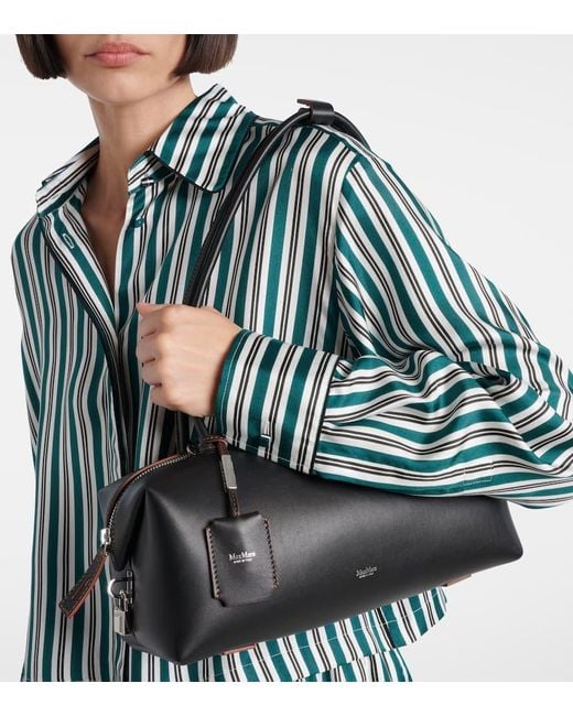 Max Mara Black Holdall Small Leather Tote Bag