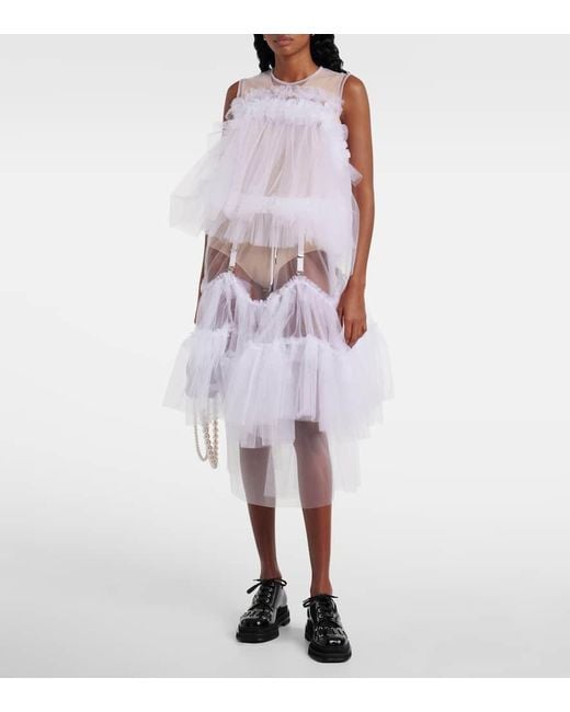 Noir Kei Ninomiya White Sheer Tulle Midi Skirt
