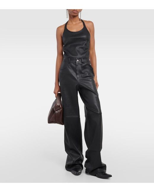 Stouls Gray High-Rise Leather Wide-Leg Pants