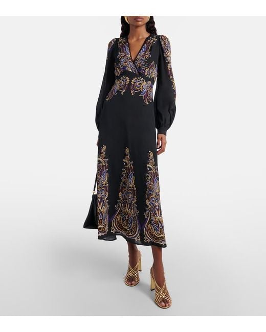 Etro Black Paisley Midi Dress
