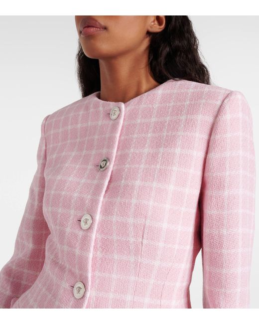 Veste en tweed a carreaux Versace en coloris Pink
