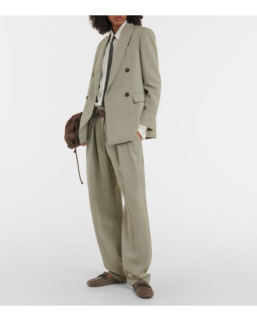Brunello Cucinelli Gray Double-Breasted Blazer