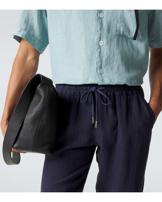 Thom Sweeney Blue Linen Straight Pants for men