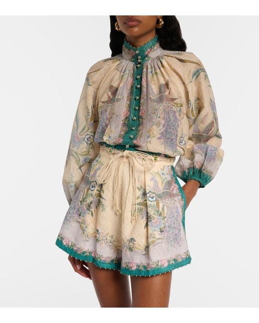 Zimmermann White Indra Printed Cotton And Silk-Blend Blouse