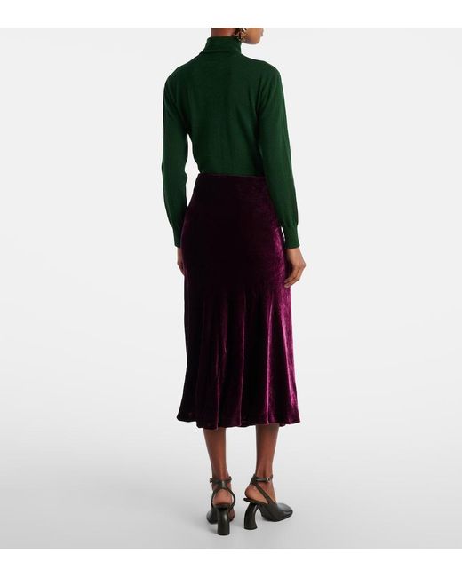 Dries Van Noten Purple Gathered Velvet Midi Skrit