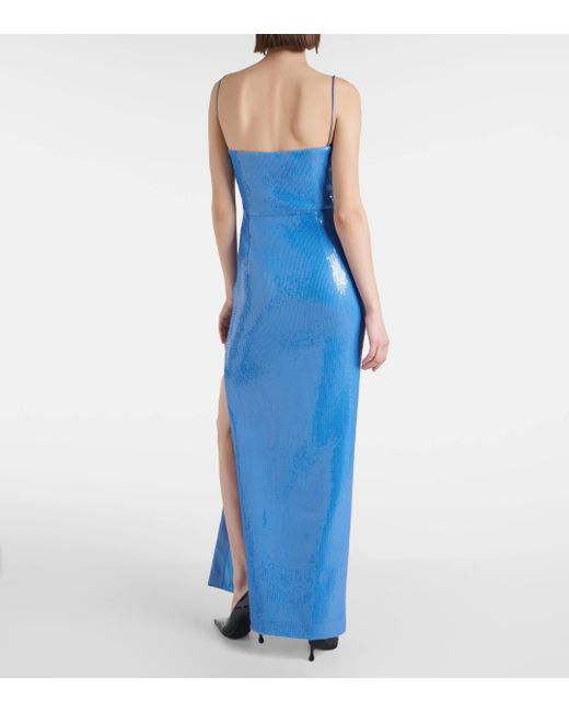 Galvan Blue Stargaze Bandeau Sequined Maxi Dress