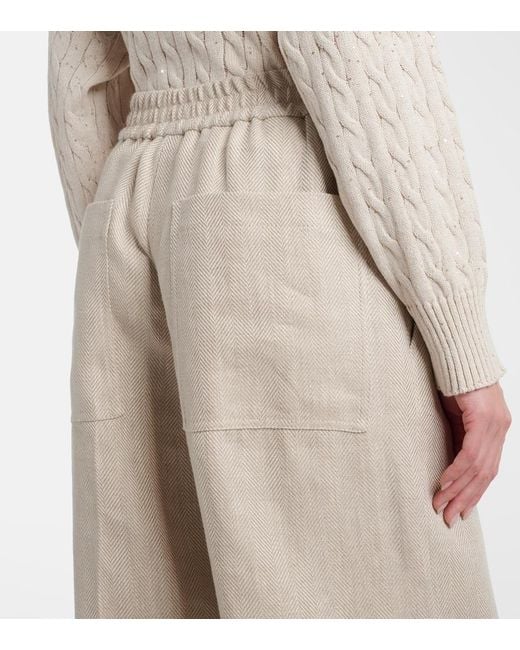 Brunello Cucinelli Natural Linen And Cotton Wide-Leg Pants