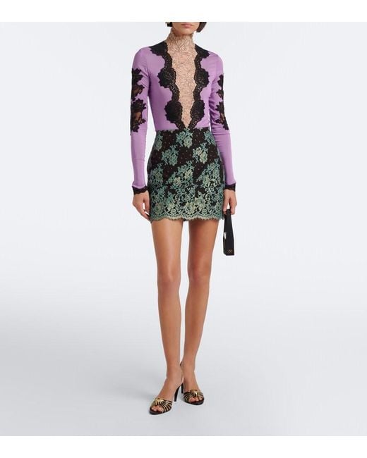 Valentino Green Lace Miniskirt