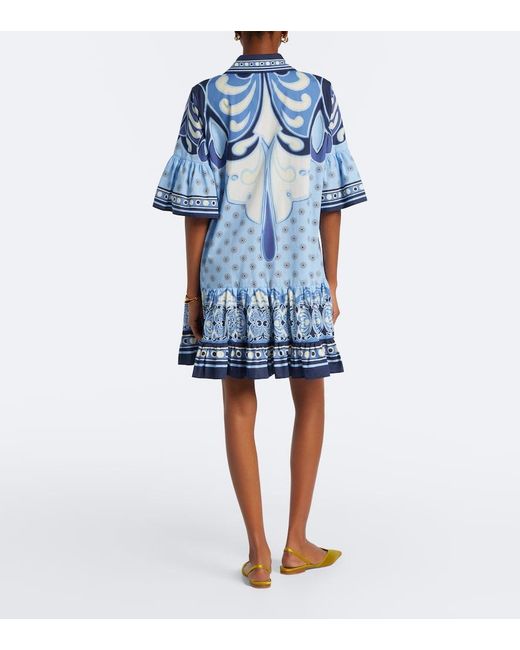 LaDoubleJ Blue Choux Printed Cotton Poplin Shirt Dress