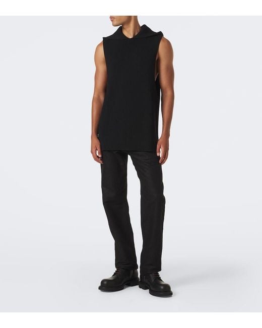Rick Owens Black Hooded Ribbed-Knit Virgin Wool Tank Top for men