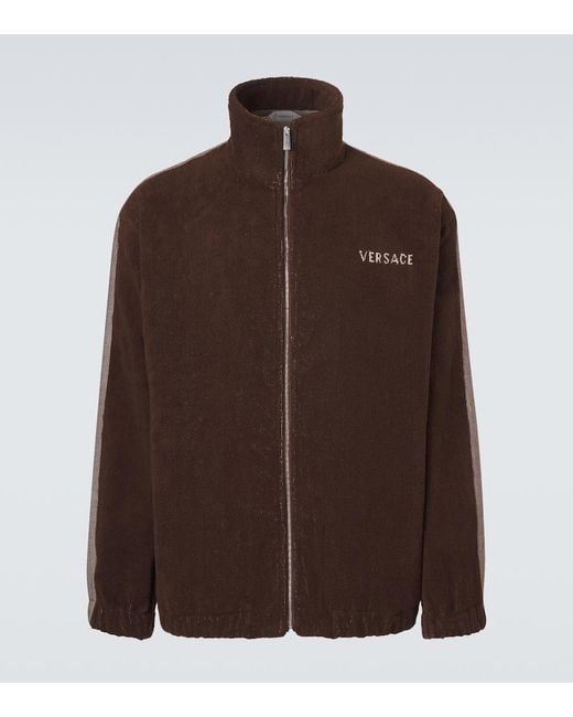 Versace Brown Logo Cotton Terry Zip-Up Sweatshirt for men