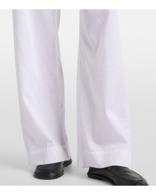 Leset White Yoko Mid-Rise Cotton Wide-Leg Pants