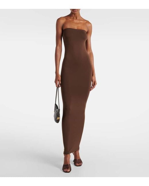 Wolford Brown Fatal Strapless Jersey Maxi Dress