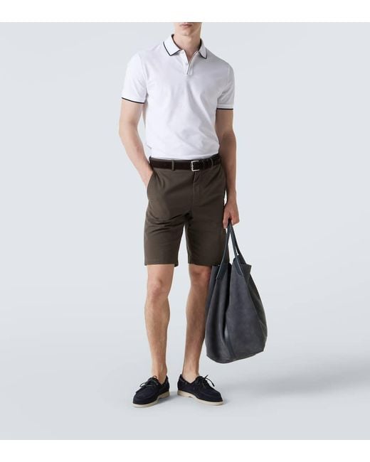 Loro Piana White Cotton-Blend Pique Polo Shirt for men