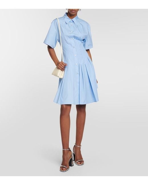 Marni Blue Pleated Cotton-poplin Mini Shirt Dress